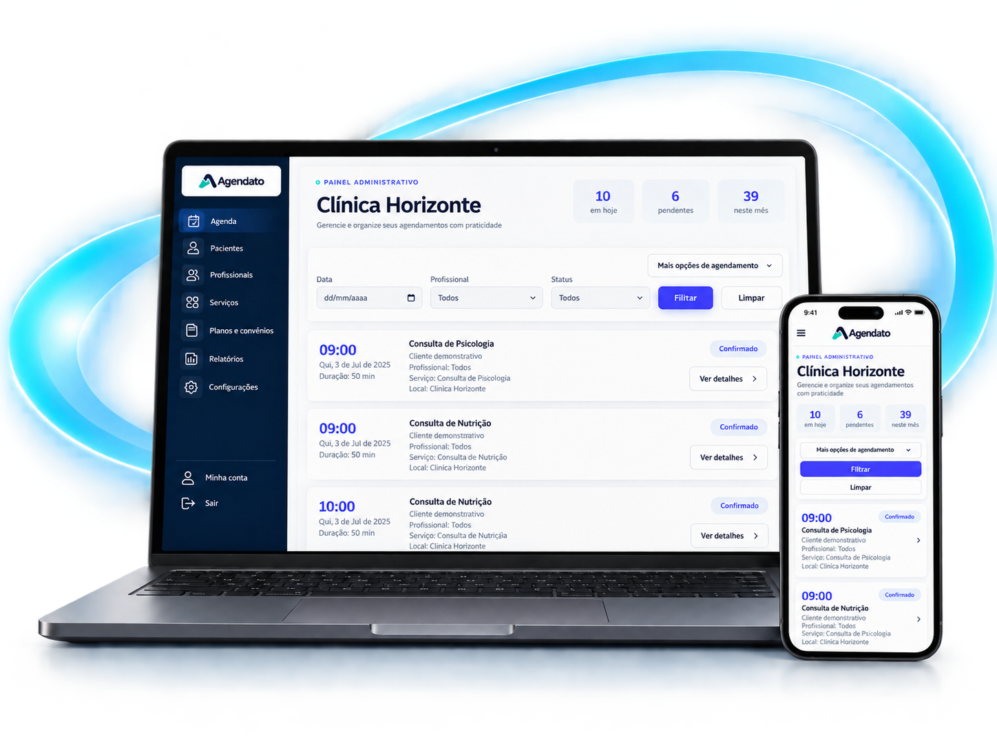 Mockup Agendato com fitas luminosas